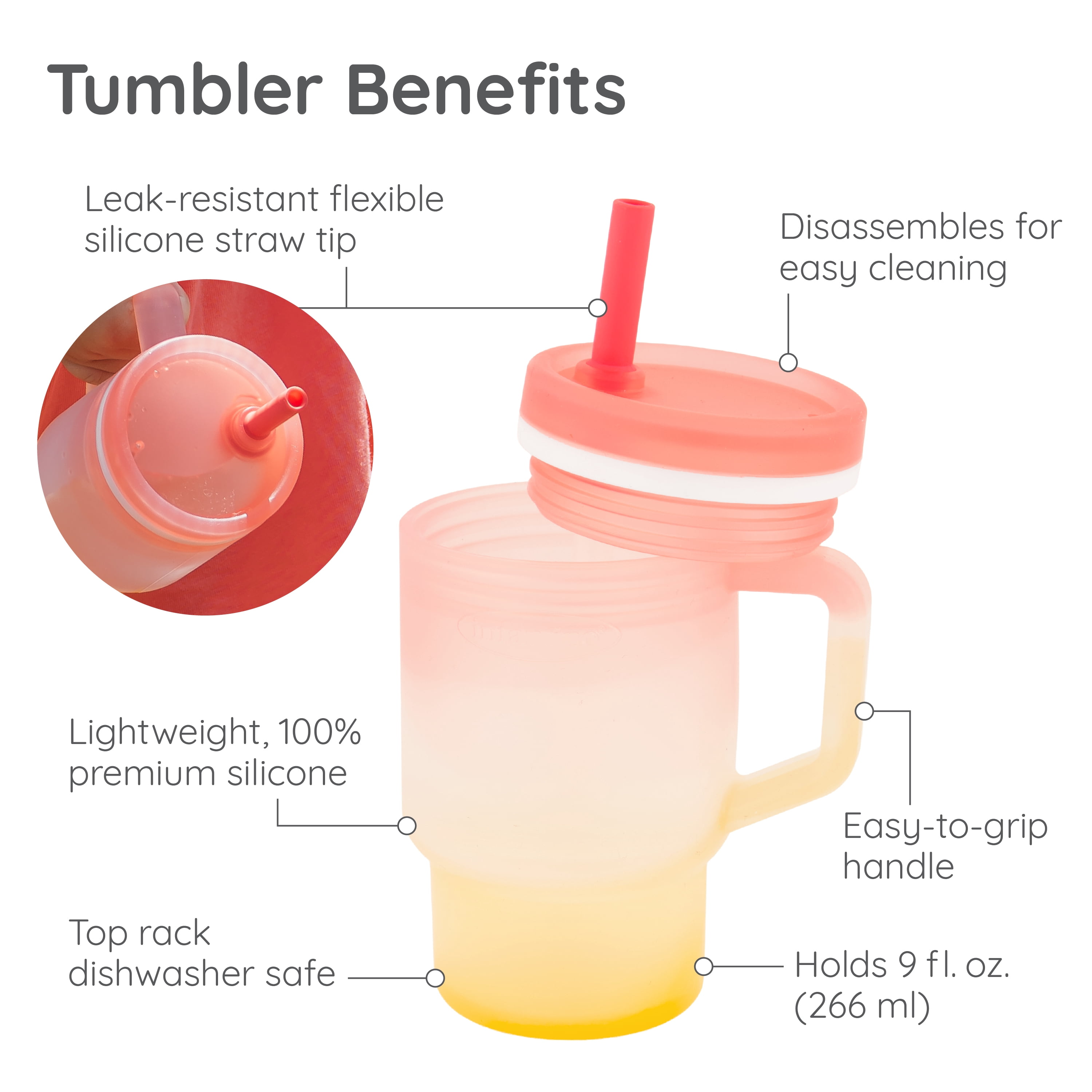 Infantino My 1st Tumbler 9oz Straw Training Cup with Handle, Sunset Kiss
