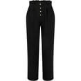 thumbnail image 4 of Fiaer,Linen Pants Women Straight Suit Pants Women's High Elastic Waisted Business Work Plus Size Buttons Decor Trousers Black S, 4 of 5