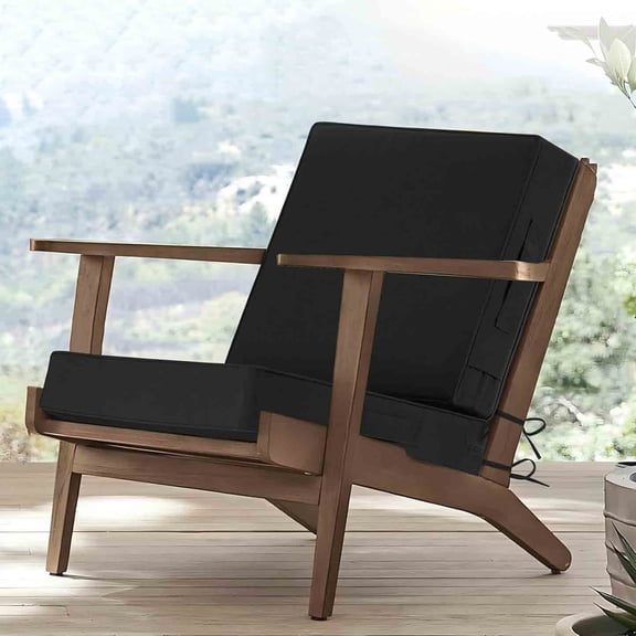 Outdoor Deep Seat Patio Cushions, Waterproof & Fade Resistant with Removable Covers, Ties and Handle for Chair, Sofa, Couch, Black