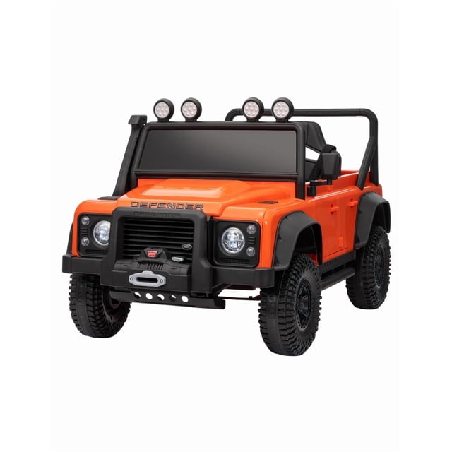 PINGÜE® Montable Eléctrico Niños Land Rover® Defender 110 SVX Licencia Oficial | Control Remoto 2.4 GHz | Batería 12V 7AH |8 Km/h | 2 Motores 390 |Luces LED, Música, Radio| ORANGE
