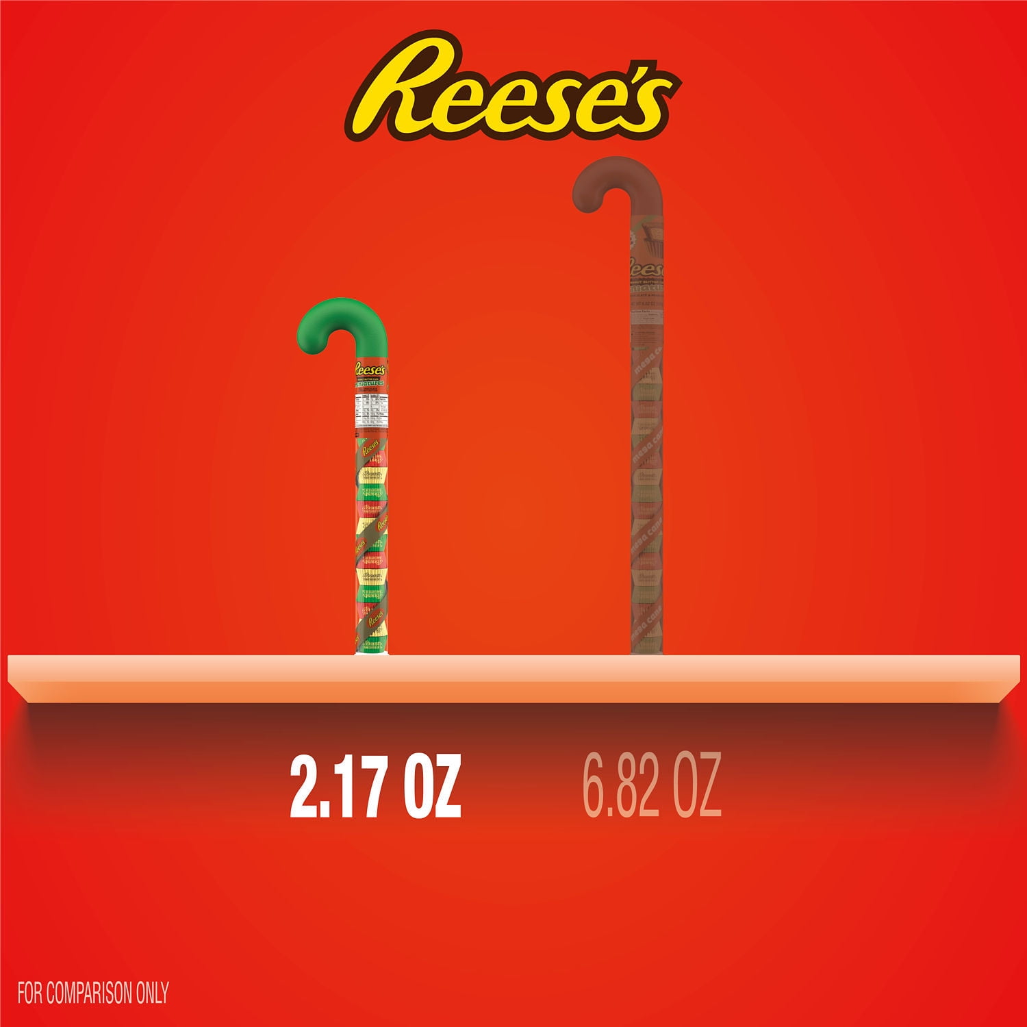 Reese's Miniatures Milk Chocolate Peanut Butter Cups Christmas Candy Stocking Stuffers, Plastic Cane 2.17 oz