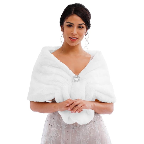 Tgirls Women's Wedding Faux Fur Shawl and Wraps Bridal Fur Stole Fur Scarf for Bride and Bridesmaids (White)