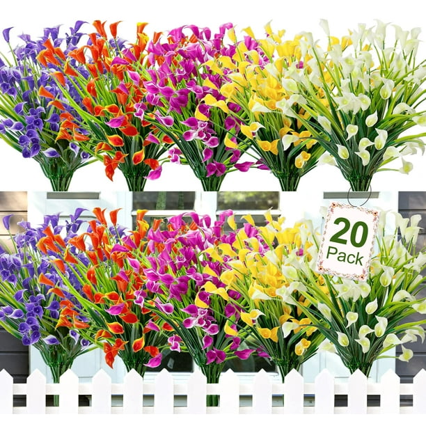20 Bundles Artificial Calla Lily Flowers for Outdoors, UV Resistant