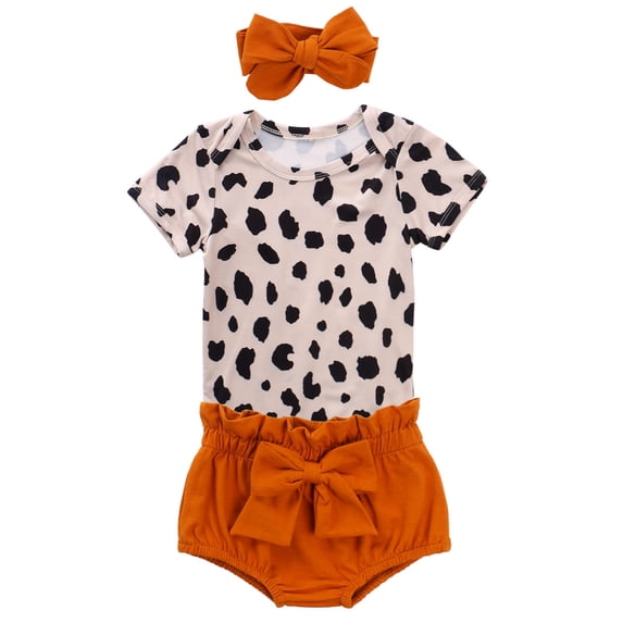 Seyurigaoka Baby Girls Summer Clothes Leopard Romper + Triangle Shorts+Elastic Hair Band