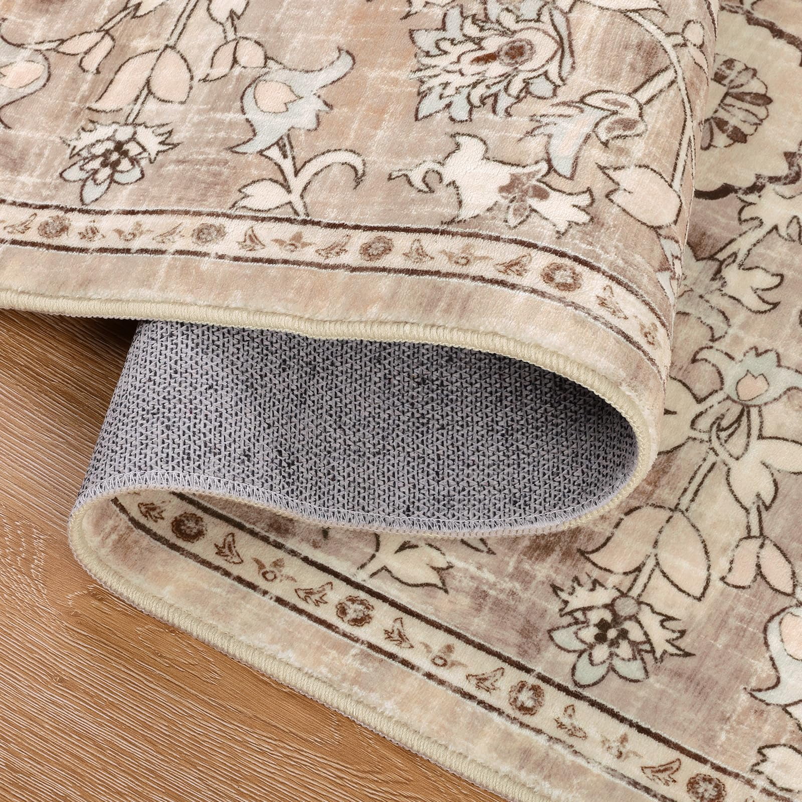Findosom 2'x10' Vintage Runner Rug 0.4" Distressed Hallway Rug Non Slip Laundry Runner Rug Decor Rug Washable Runner Rug Kitchen Floor Mat Entryway Rug Runner for Laundry Kitchen Entryway,Beige