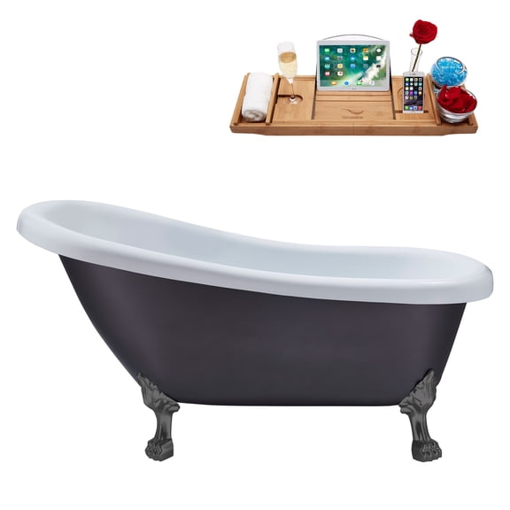 61" Streamline N484BGM-IN-BGM Clawfoot Tub and Tray With Internal Drain