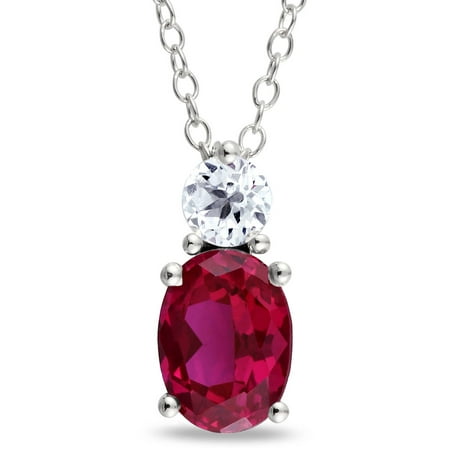 2-1/3 Carat T.G.W. Oval and Round-Cut Created Ruby and Created White Sapphire Sterling Silver Pendant, 18