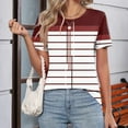 thumbnail image 2 of Delayuji Women's Spring Round Neck Splicing Striped Loose Casual Short Sleeve T Shirt Red Xl Polyester,Spandex Short Sleeve Shirts for Women, 2 of 4