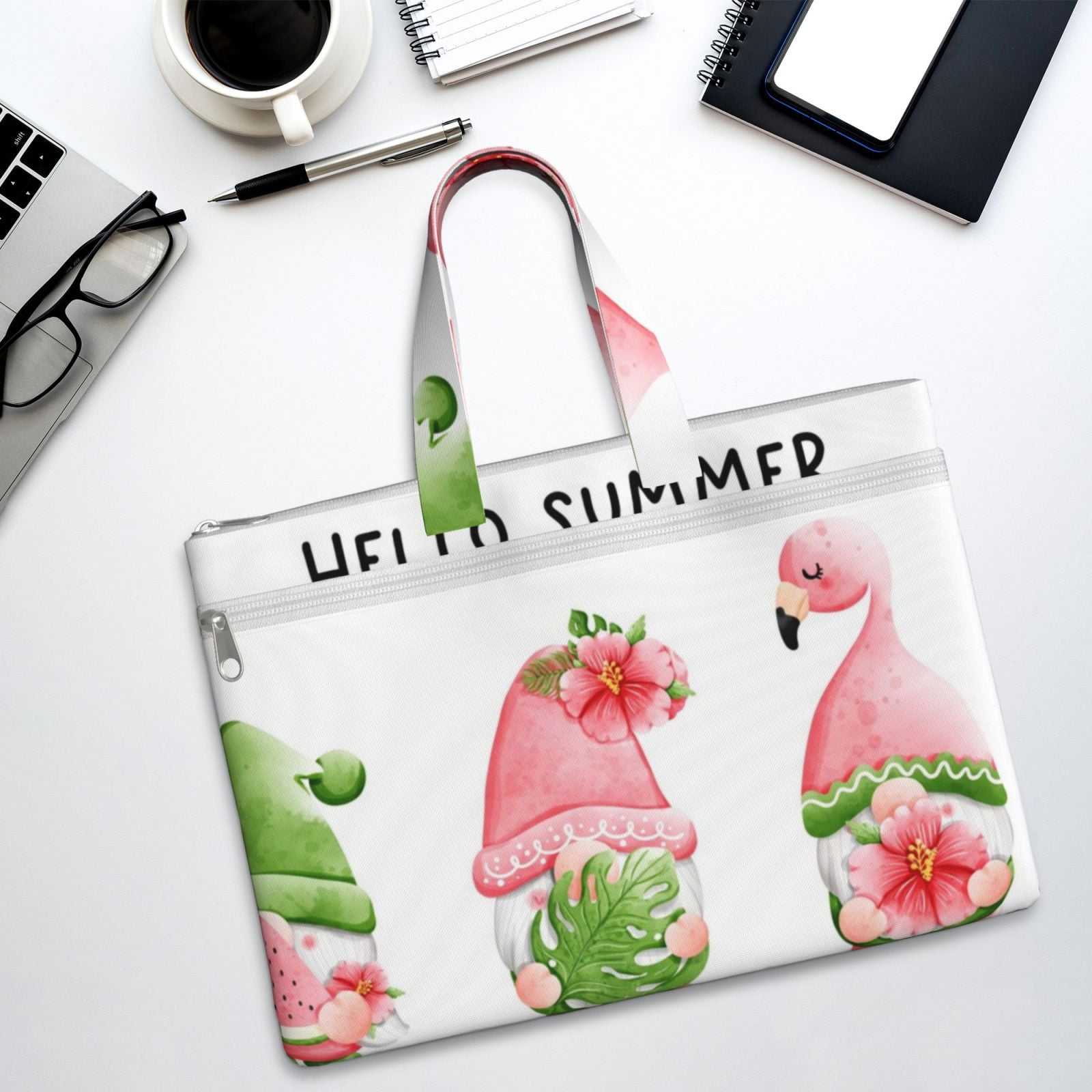 Kdxio Hello Summer Gnome File Tote Document Bag Business Briefcase Bag Document Organizer Tote Briefcase for Letter A4 Files Business Teacher Office Bag