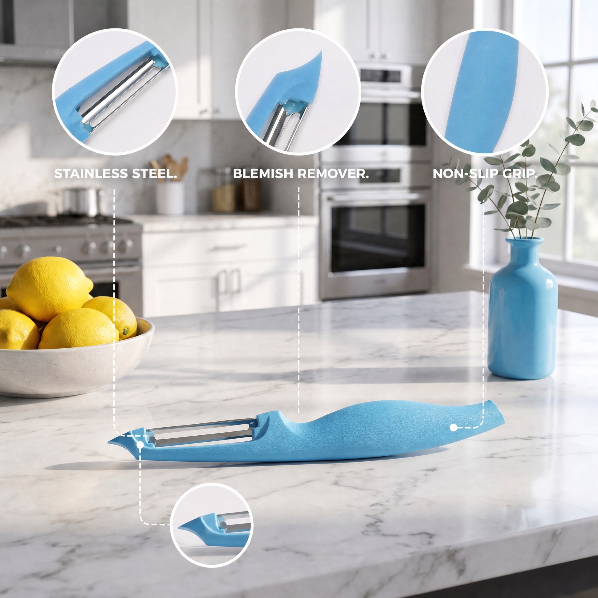 Unique Bargains Plastic Vegetable Peeler with Ergonomic Handle for Peeling Blue 7.3x1 inch