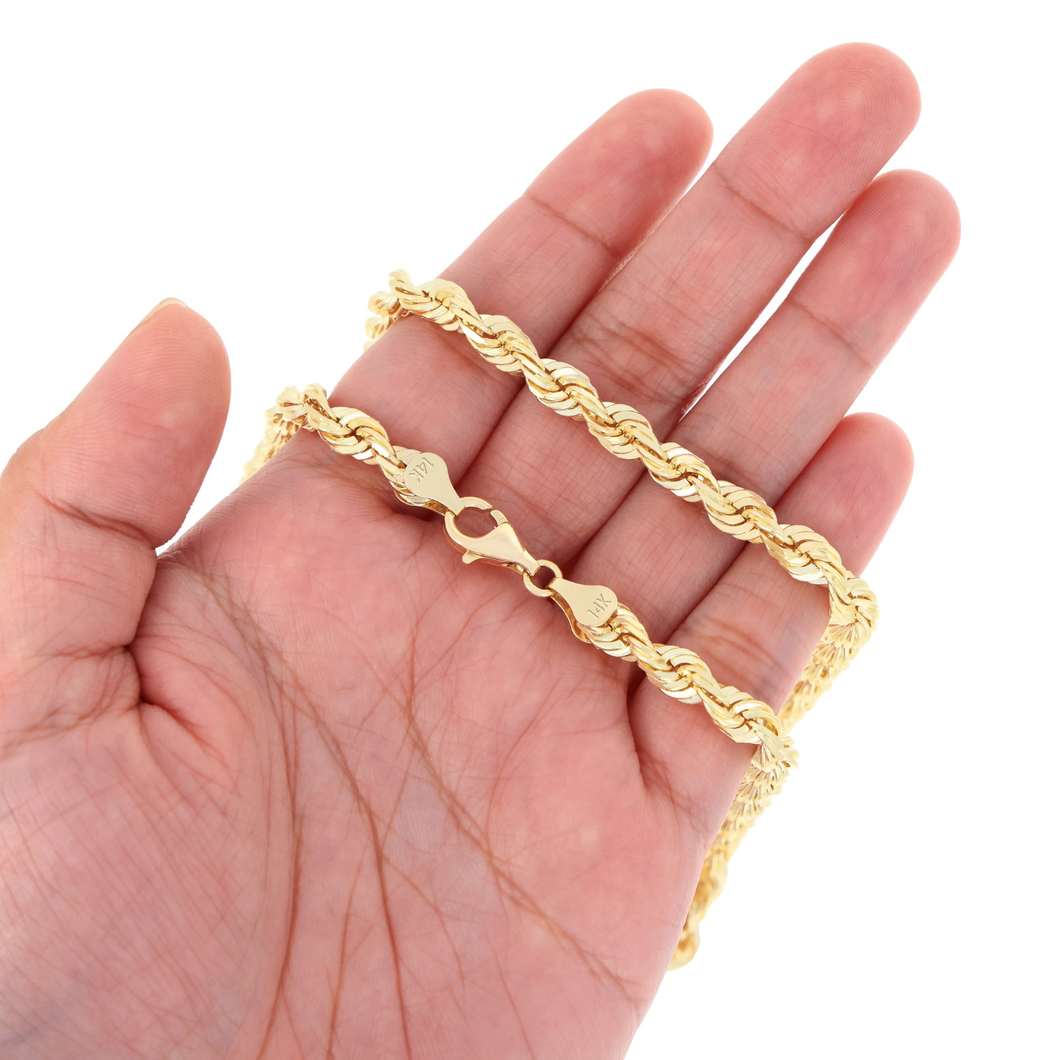 Nuragold 14k Real Yellow Gold 6mm Solid Rope Chain Diamond Cut Bracelet (7.5"-9") Italian Jewelry for Men