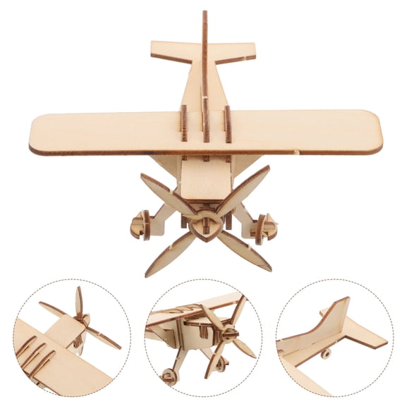 Minkissy Airplane Cake Topper Light Brown Wood Model DIY for Event Decorations 1Set