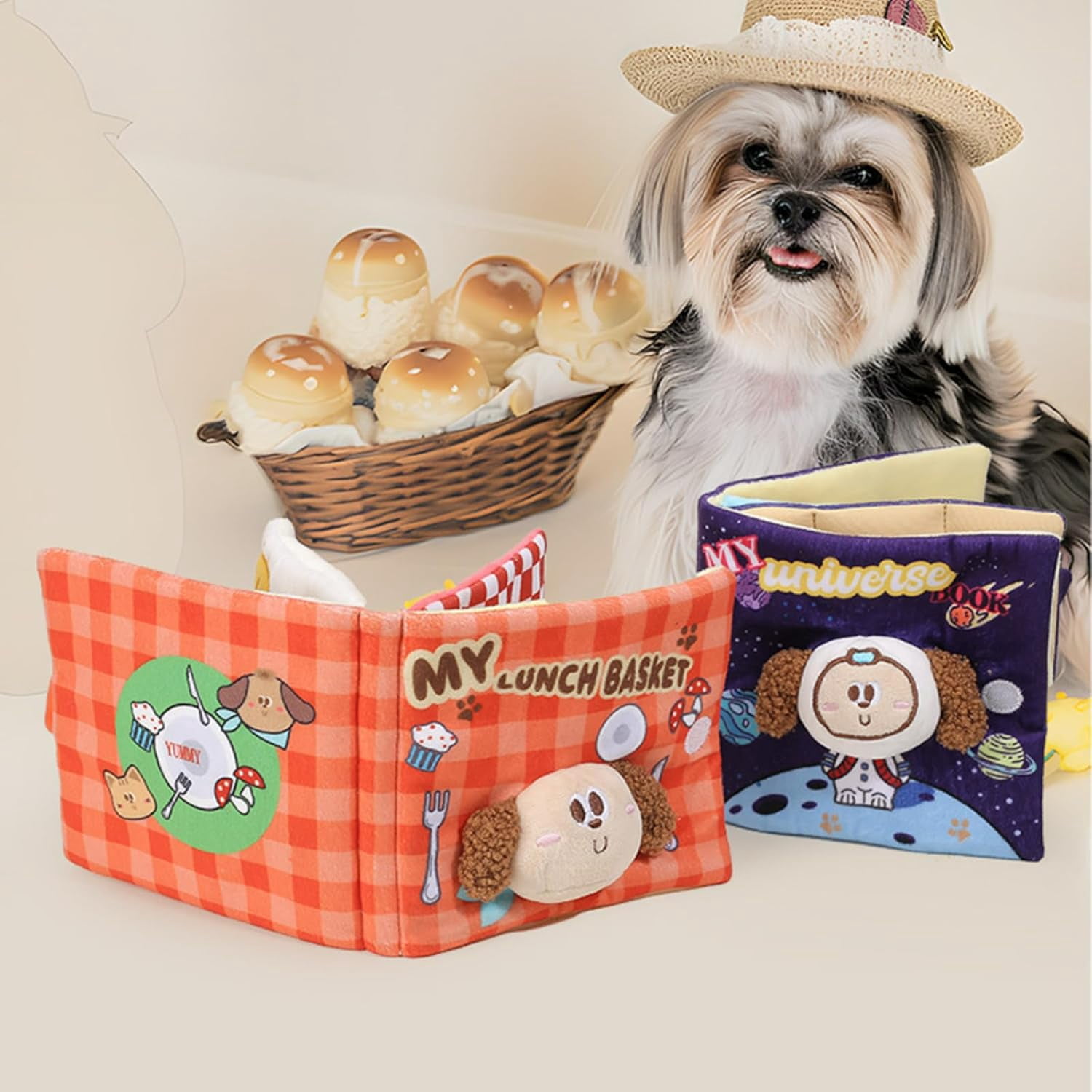 Dog Snuffle Book Toy, Interactive Treat Puzzle Toy for Dogs, Crinkle Slow Feeder Sniffing Toy with Hidden Pockets, Soft Plush Dog Enrichment Toy for Mental Stimulation, Boredom Relief and Indoor Play