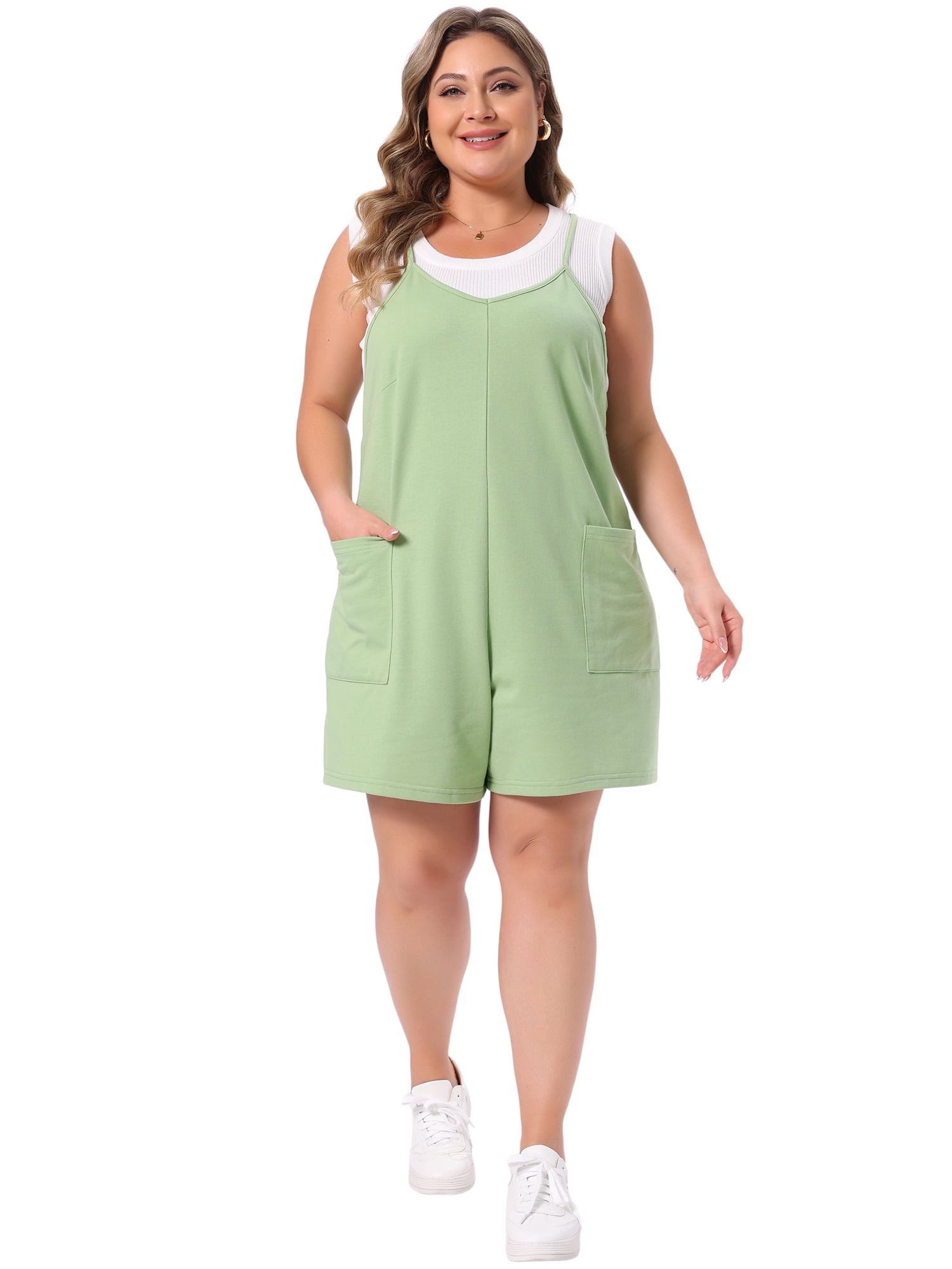 DARING DIVA Women's Plus Summer Casual Sleeveless Spaghetti Strap Romper 3X Green