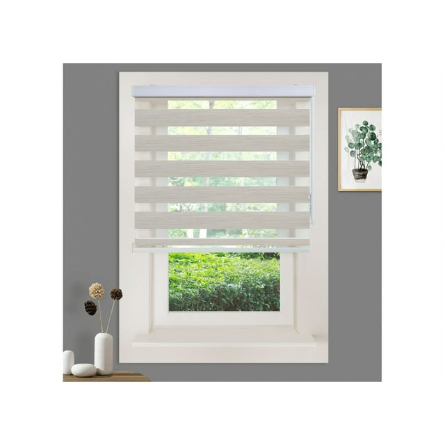 WYMO Zebra Blinds 40 x 24 INCH - Sheer Horizontal Blinds and Shades for Daytime and Nighttime - Light Filtering Roller Shades for Windows - Pale Grey - Manual Control Stick