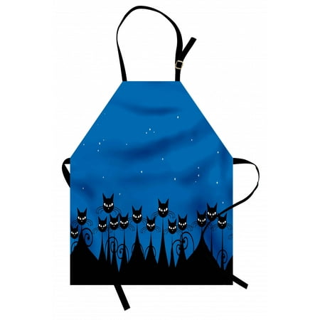 

Night Apron Artistic Graphic Crowd of Stylized Black Cats and Starry Sky on the Backdrop Unisex Kitchen Bib Apron with Adjustable Neck for Cooking Baking Gardening Blue Black White by Ambesonne