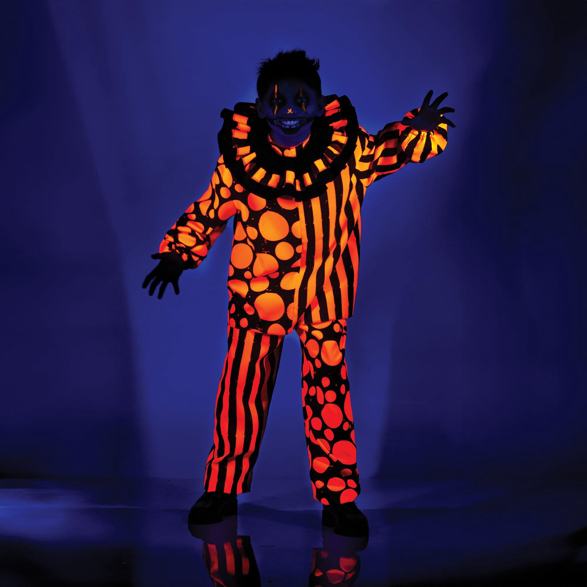 UNDERWRAPS Blacklight Glow Scary Clown Costume - Nightlight Glow in the Dark Kids Halloween Black Light Reactive Clown (Small (4-6))