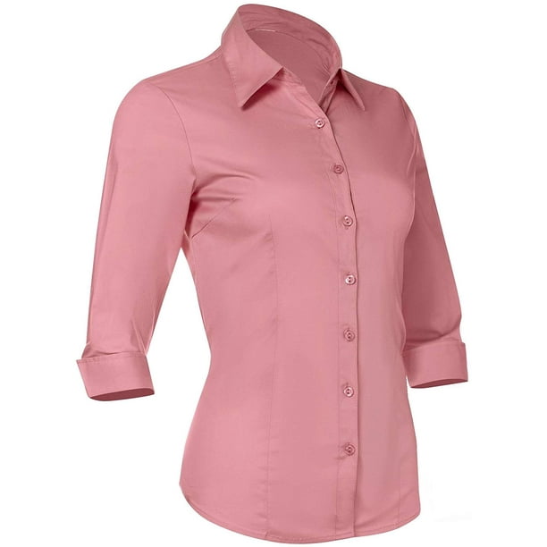 Pier 17 Button Down Shirts for Women 3 4 Sleeve Fitted Dress Shirt