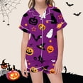 thumbnail image 2 of Weebloom Halloween Toddler Girls' Pajama Sets Cute Pumpkin Bat Print Pajama Soft Satin Short Sleeve Button Down Shirt Shorts Outfit For Kids Party Sleepwear Nightwear Pjs Loungewear 2-3 Years, 2 of 4