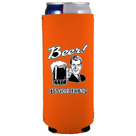 Beer! It's Your Friend! Slim Can Coolie (Orange)
