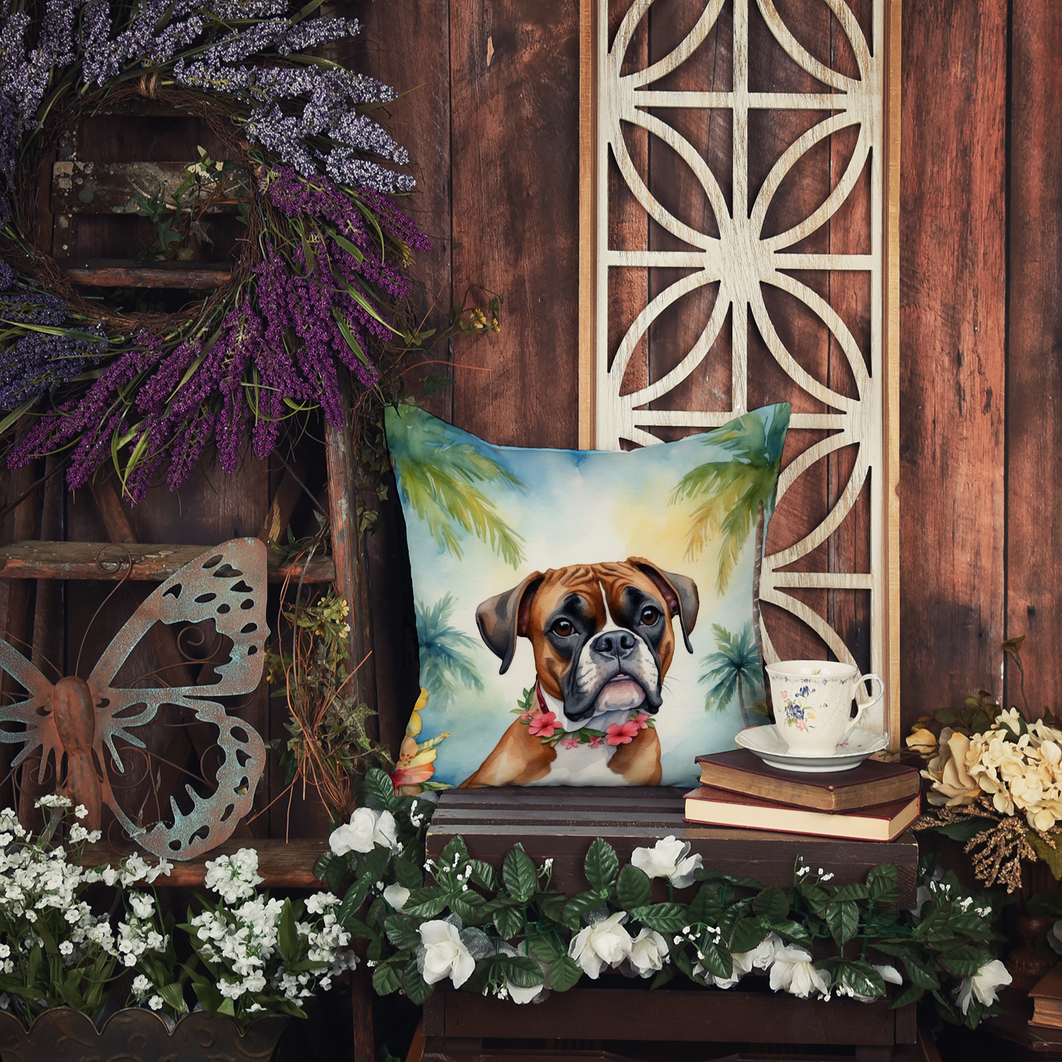 Boxer Luau Throw Pillow 14 in x 14 in
