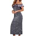 thumbnail image 1 of Vestido largo de fiesta elegante con abertura en la pierna y cuello de línea de lentejuelas con hombros descubiertos para mujer Pompotops  ghjkhdj9423, 1 of 5