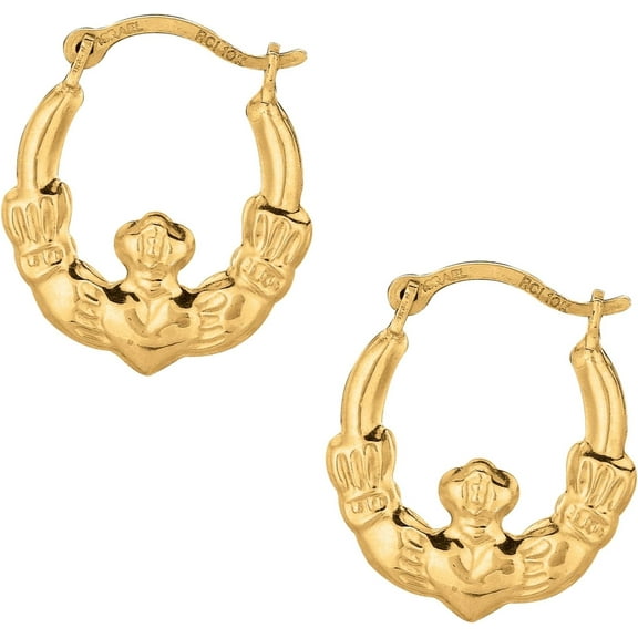 Floreo 10k Yellow Gold 15mm Claddagh Hoop Earrings