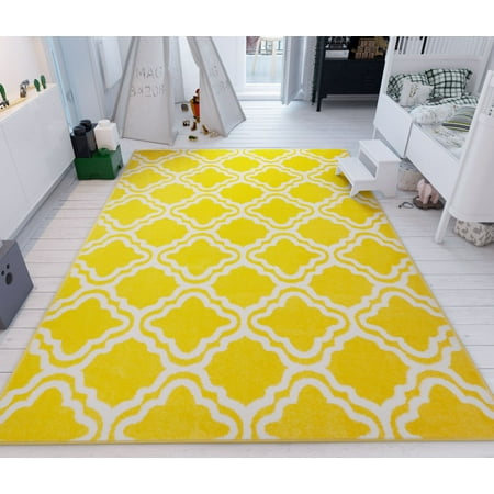 Modern Rug Calipso Yellow 3'3''x5' Lattice Trellis Accent Area Rug Entry Way Bright Kids Room Kitchn Bedroom Carpet Bathroom Soft Durable Area (Best Way To Tear Up Carpet)