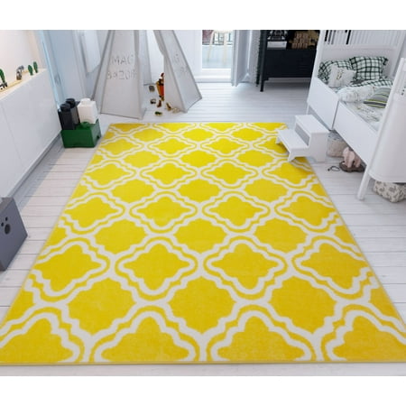 Bedroom Accent - Modern Rug Calipso Yellow 3'3''x5' Lattice Trellis Accent Area Rug Entry Way Bright Kids Room Kitchn Bedroom Carpet Bathroom Soft Durable Area Rug