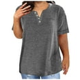 thumbnail image 2 of Women's Tops V Neck Button Fashion Solid Color Short Sleeved Pocket Loose T Shirt, 2 of 2
