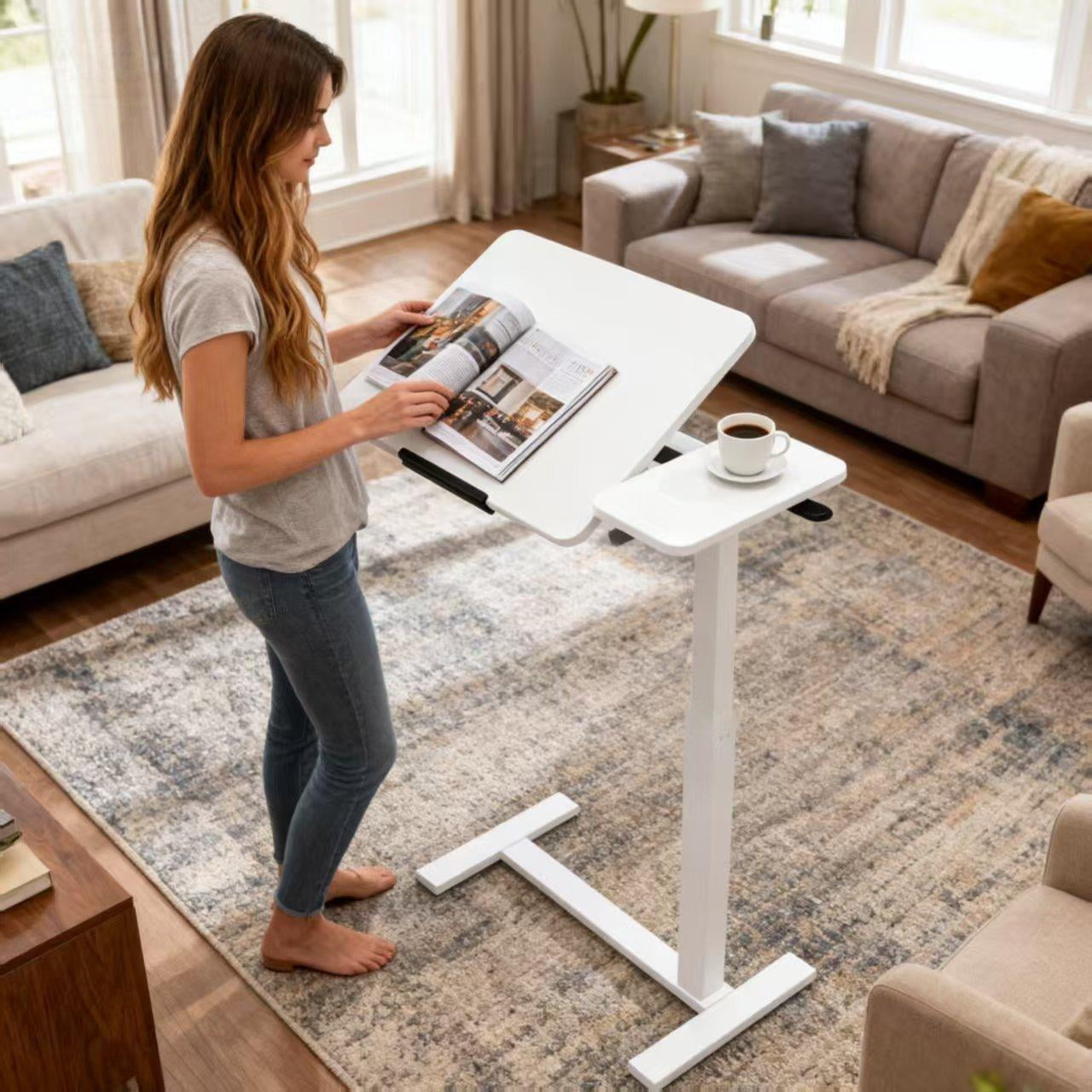 Mobile Standing Desk w/ Flip Top, 4 Wheels, Adjustable Height & Angle