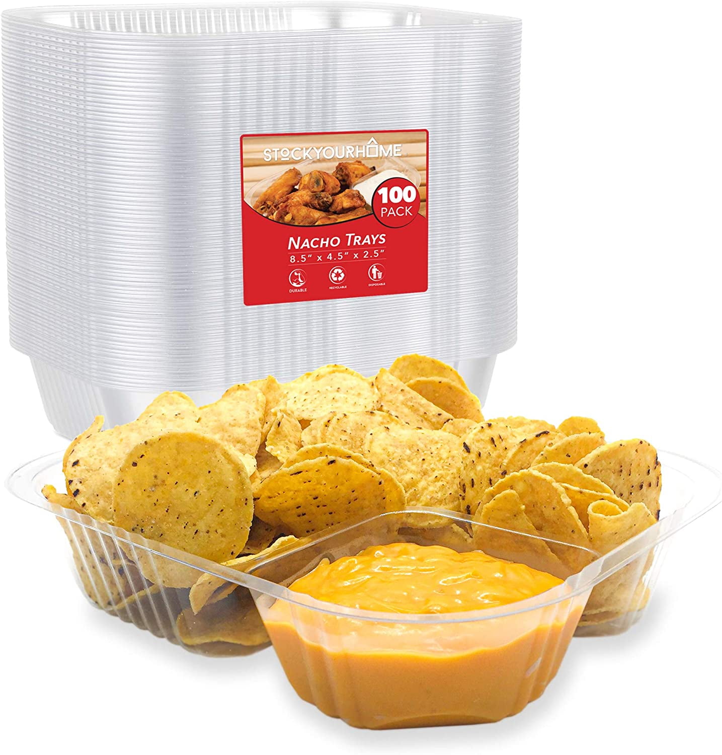 Stock Your Home Disposable Large Plastic Nacho Trays (100 Pack) 2
