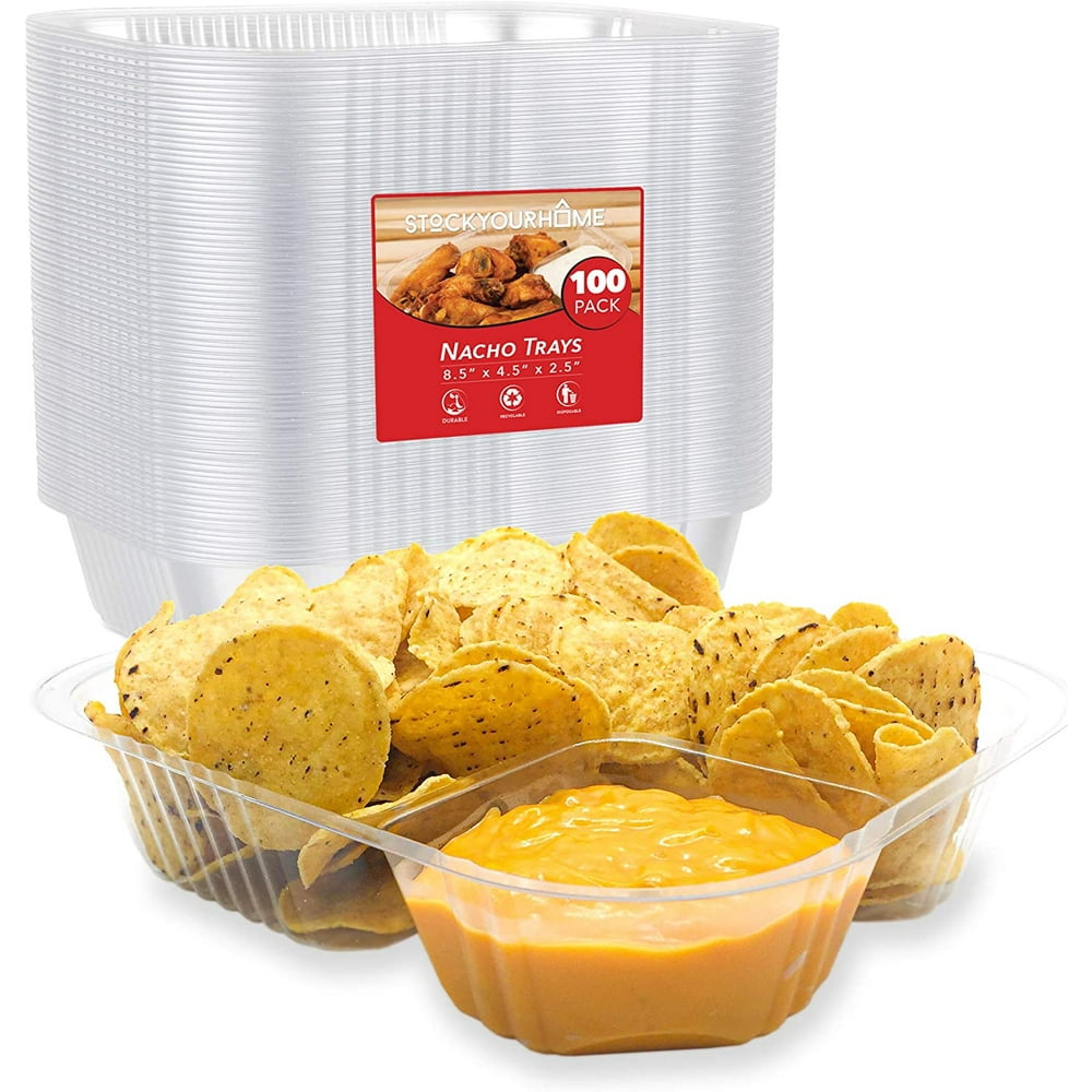Stock Your Home Large Plastic Nacho Trays (100 Pack) Disposable Clear 2