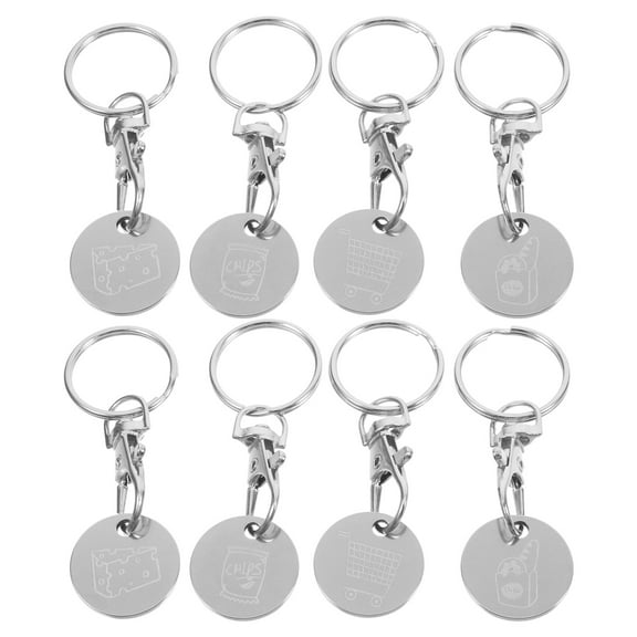 8 Pcs Supermarket Trolley Tokens Locket Stainless Steel Key Chain Grocery Trolley Cart Keychain Shopping