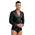 thumbnail image 4 of Kaerm Men's Rhinestone Latin Salsa Dance Shirt V Neck Ballroom Dance Tops Leotard Bodysuit Black XXL, 4 of 8