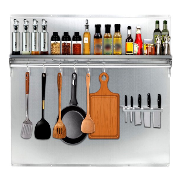Qinaqin 30" x 30.7" Stainless Steel Range Backsplash con Estante cm de Anchoall Mount Kitchen Back Panel Knife Rack Alturaood Shield Pre- Profundidadrilled de