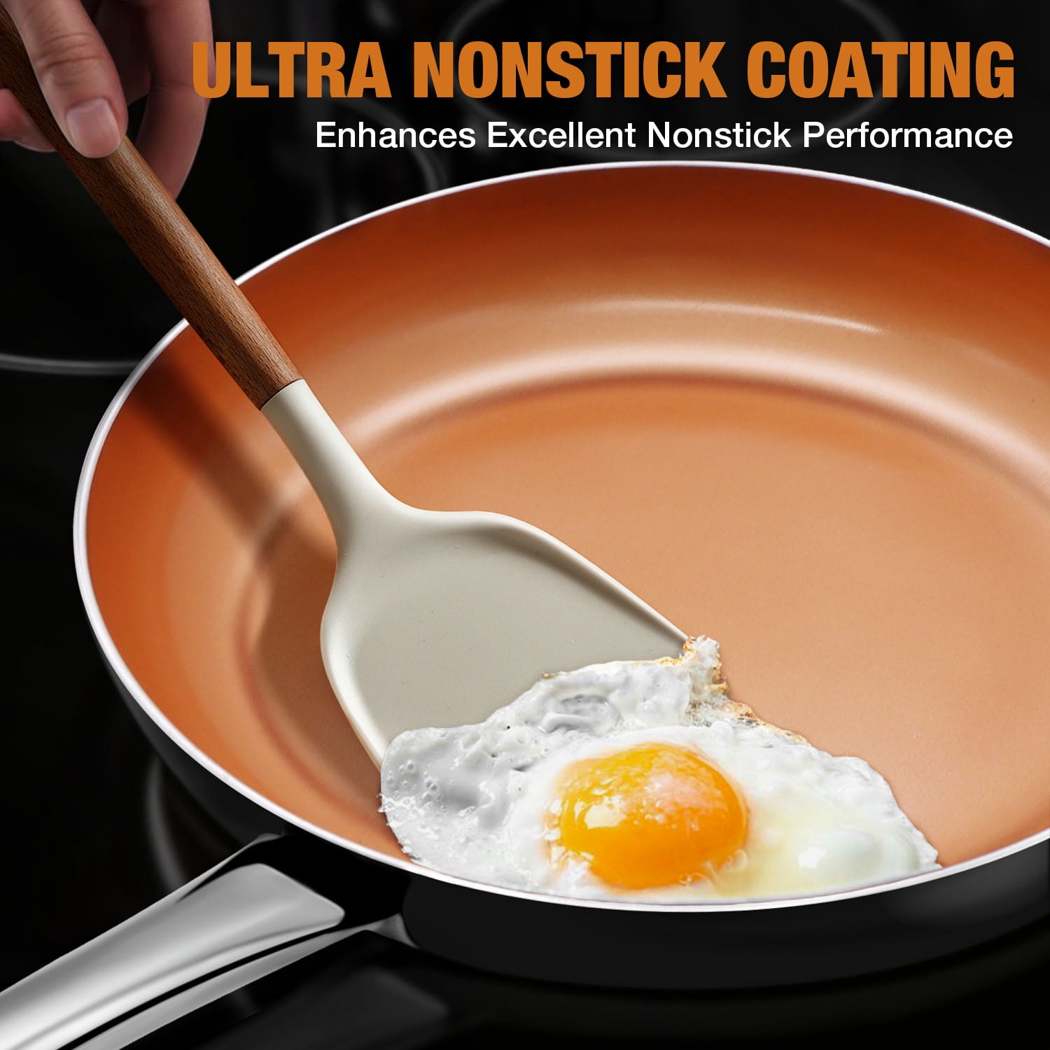 CS KOCHSYSTEME 10" Copper Nonstick Frying Pans with Lid, Professional Pan, All Stove Tops Compatible