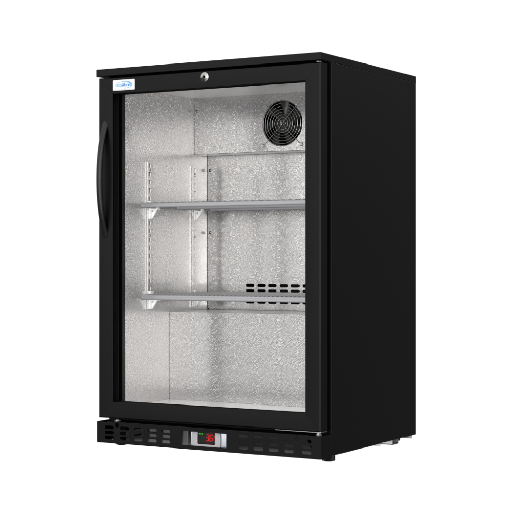 4.1 Cu. Ft. Stainless Steel Back Bar Cooler Counter Height Beverage Refrigerator with Glass Swing Door and LED Lighting in Black (Office or Commercial)