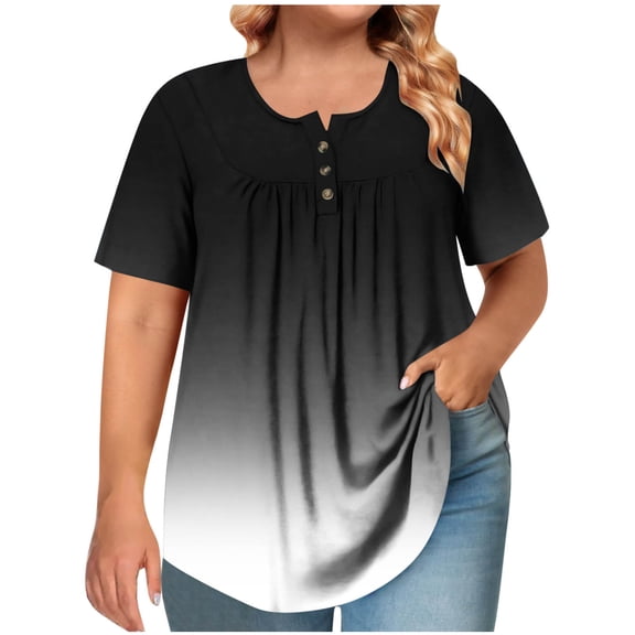 Posijego Women's Plus Size Tops Short Sleeve Oversized T-Shirts Summer Casual Pleated Loose Tunic Shirts Business Work