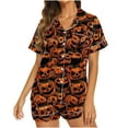 thumbnail image 2 of Feancey Halloween Pajama 2 Piece Sets for Women Cute Ghost Print Sleepwear Short Sleeve Button Down Shirts and Shorts Loungewear Set Multicolor L, 2 of 6
