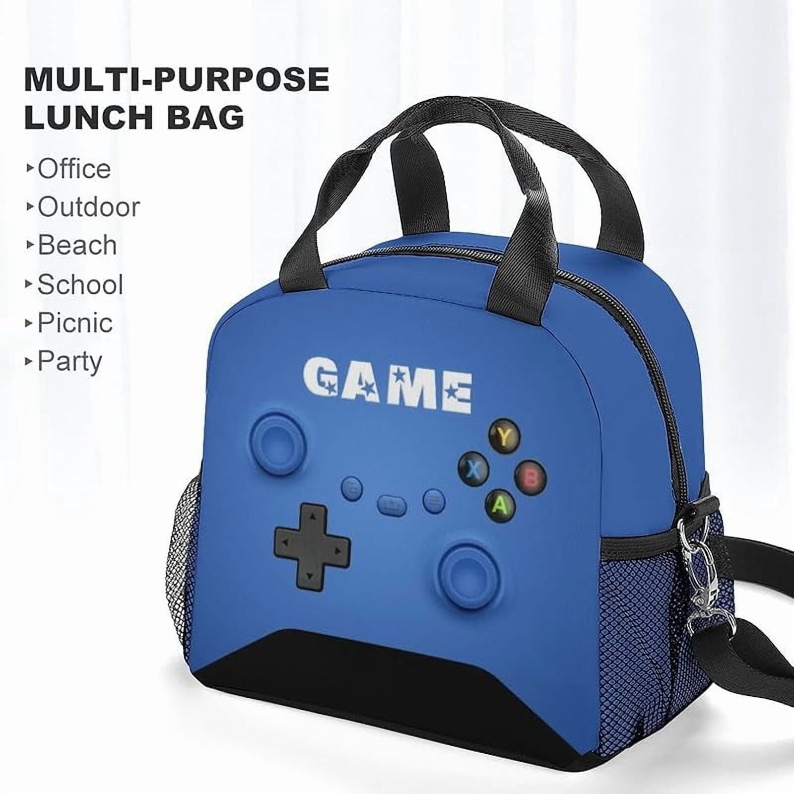 Game Lunch Bag for Gamer, Insulated Video Game Lunch Box for Work Office Travel Picnic Hiking Beach, Waterproof Leakproof Portable Fits Most Bento Boxes