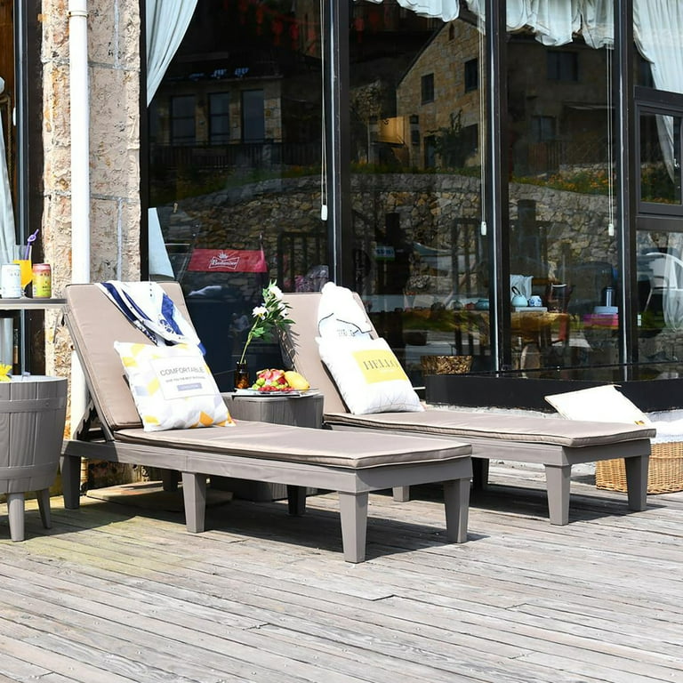 Oslo Durable Polypropylene Patio Reclining Sun Lounger Grey With Beige Cushion