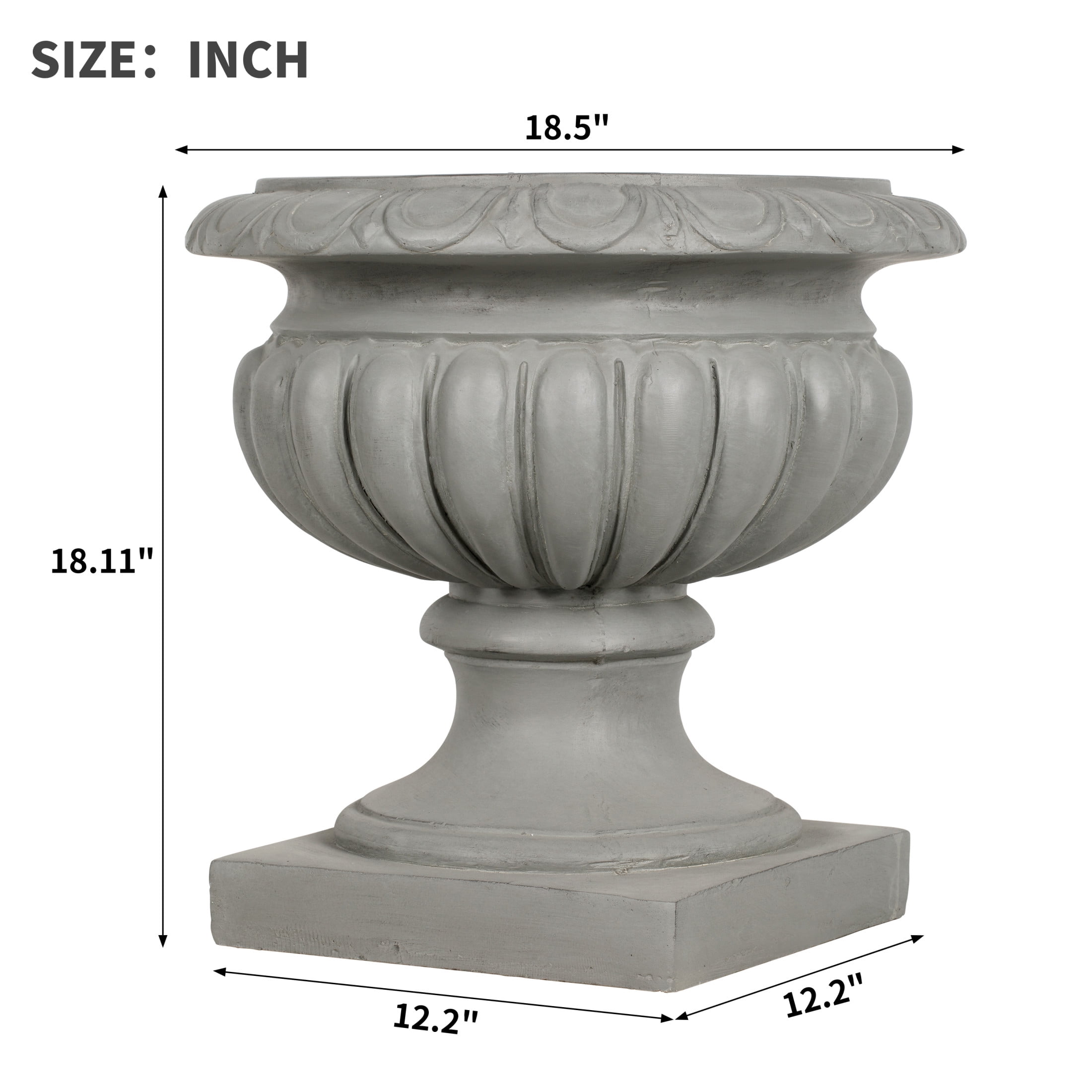 Christopher Knight Home 18.11" Pedestal Urn Planter, MGO Flower Pot with Scrollwork, Gray