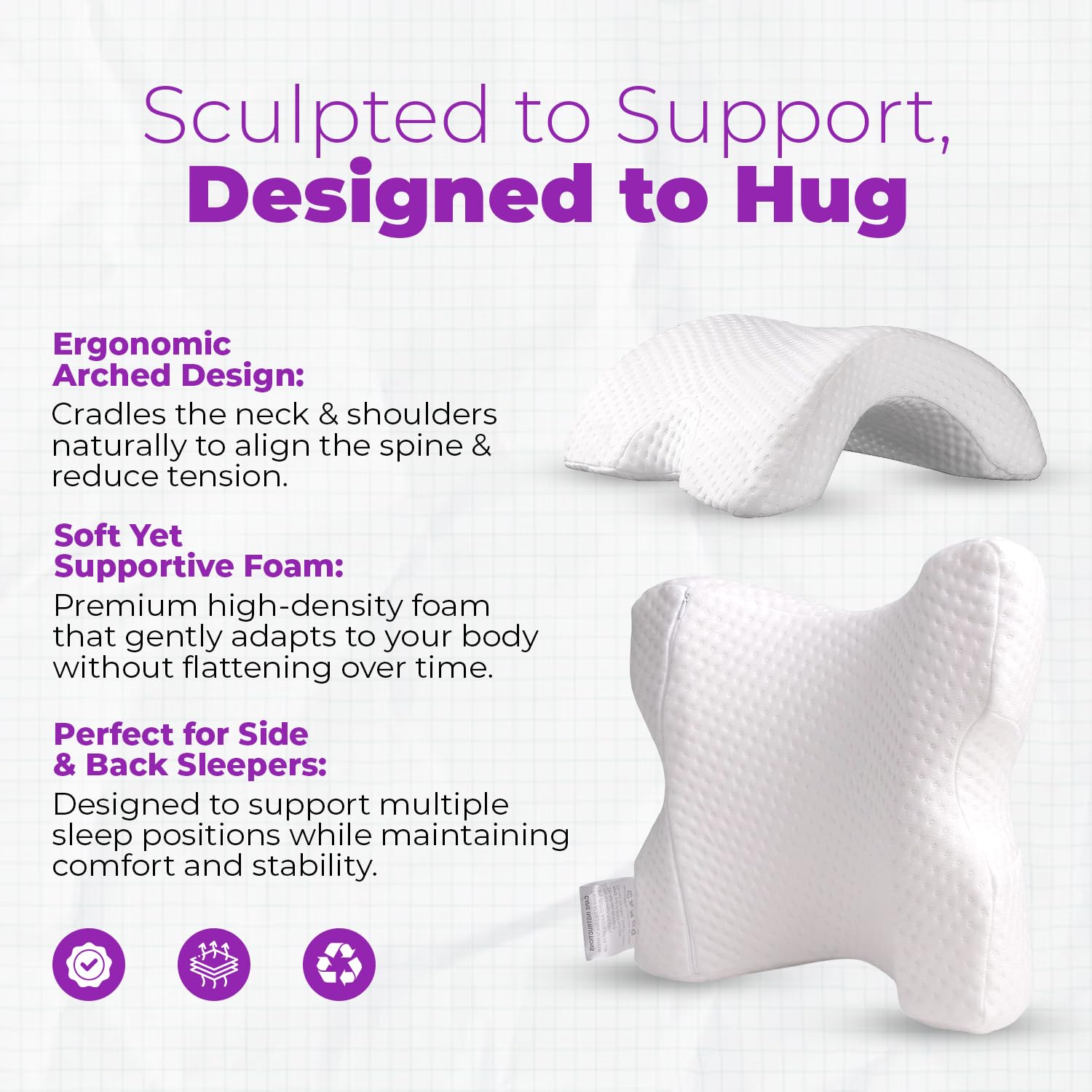 Nazarian's Side Sleeper Pillow for Shoulder Support - Memory Foam Pillow for Arm with Arched Hug Pillow Design - Shoulder Relief System Style for Couples and Comfortable Sleep