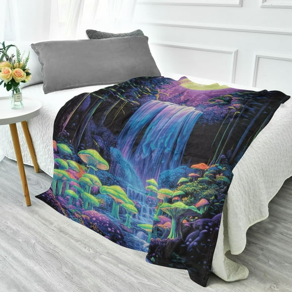70x55 Inches Glow in The Dark Blanket Cozy Throw Camping Blankets for Home and Outdoor Use Neon Oversized Waterfall