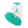 thumbnail image 3 of Rhuody 9-12 Months Infant Outfits For Girl Short Sleeve Birthday Dress Crewneck Romper Skirt For First Birthday Celebration Simple Wear Green, 3 of 5