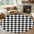 thumbnail image 2 of Black and White Plaid Large Area Rugs for Bedroom Living Room, Soft Non Slip Carpet Bedside Rug, Farmhouse Checkered Buffalo Round Floor Cover Kitchen Accent Rug 6' for Dining Room/Office, 2 of 9