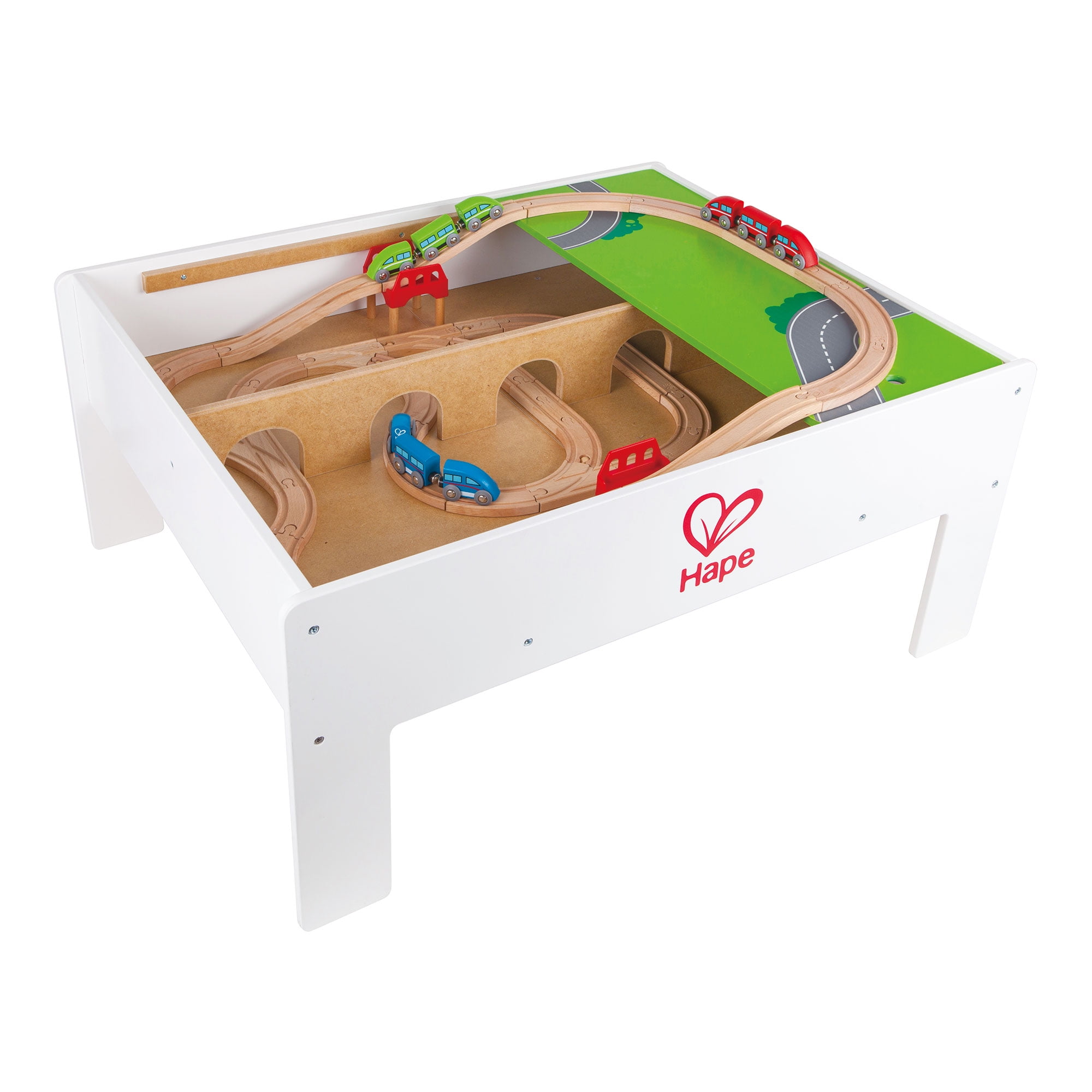Hape Railway Play and Stow Wooden Train Set Activity & Toy Storage Play ...