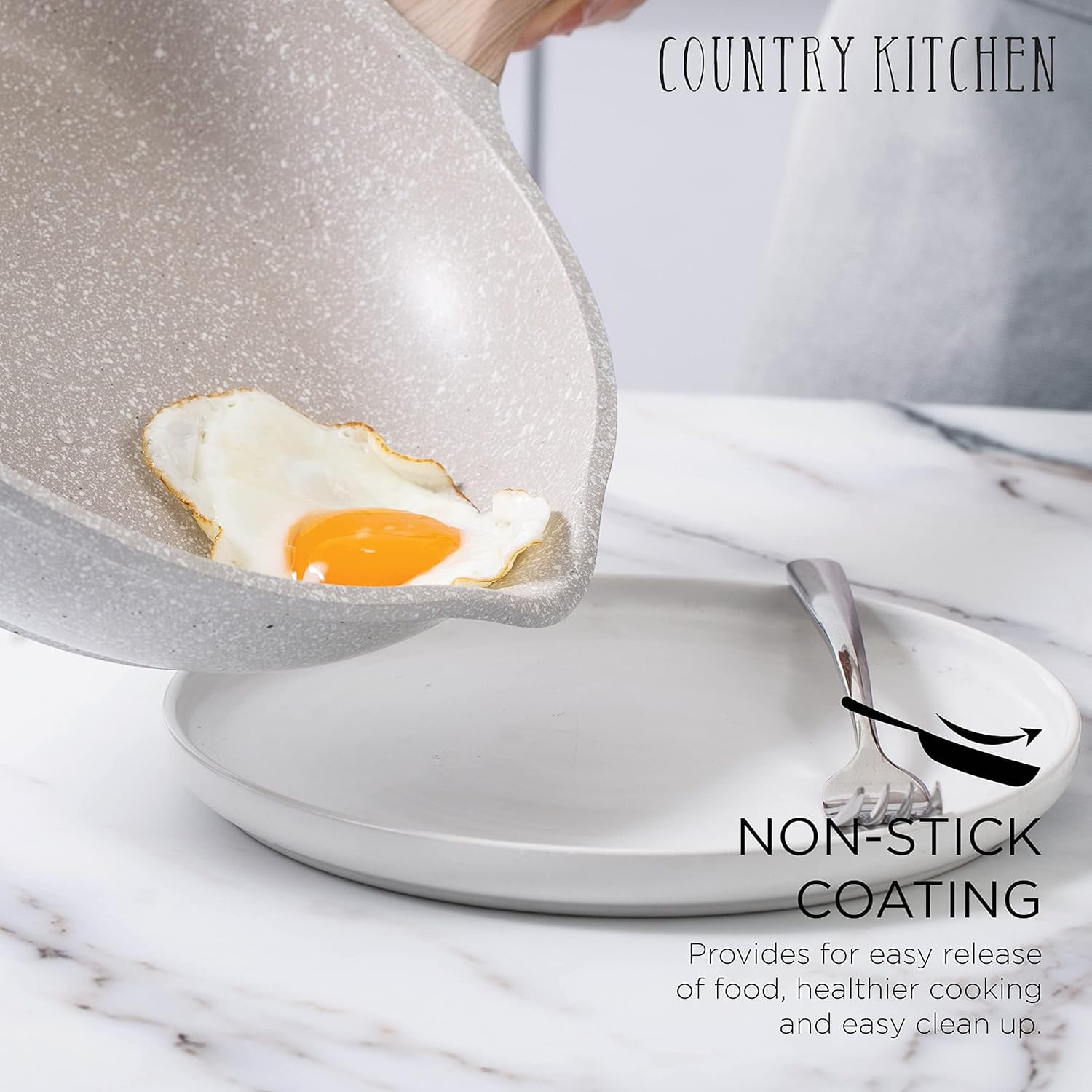 Country Kitchen 8-Piece Pots and Pans Set, Durable Kitchen Cookware Set, Cream