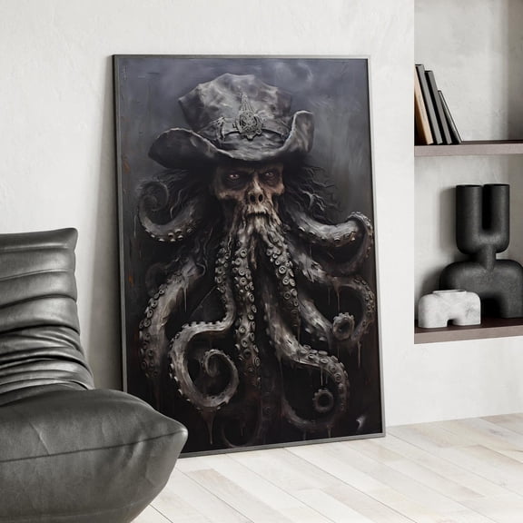 Vintage Pirate Portrait Wall Art, Rustic Nautical Boys Room Decor, Stretched Canvas Size 16x24